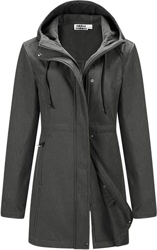 Outdoor Ventures Softshell Jacket Ladies Rain Jacket Functional Rain Coat Windbreaker Waterproof Hiking Jacket Breathable Outdoor Jacket with Hood for Spring Fall Winter Dark Grey 2XL