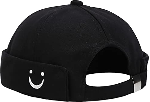 Malaxlx Herren Lächeln Gesicht Stickerei Schwarz Docker Cap Seemannsmütze Docker Mütze Hafenmütze Seemannskappe Brimless Cap Herrenmütze Verstellbar