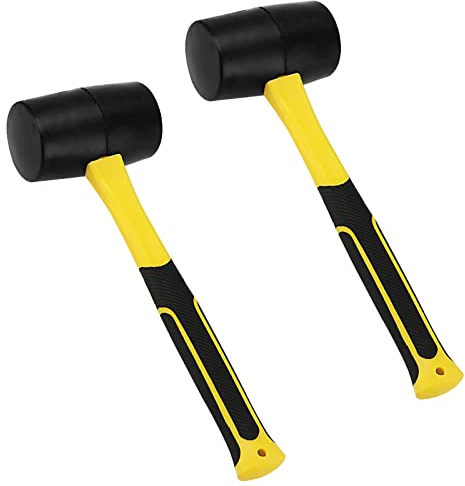 MUKLEI 2 Pack 16 oz Rubber Mallet, Black Rubber Mallet Hammer with Fiberglass Handle, for Paving Slabs, Tiling, Woodworking, Jewelry, Leaves no Marks