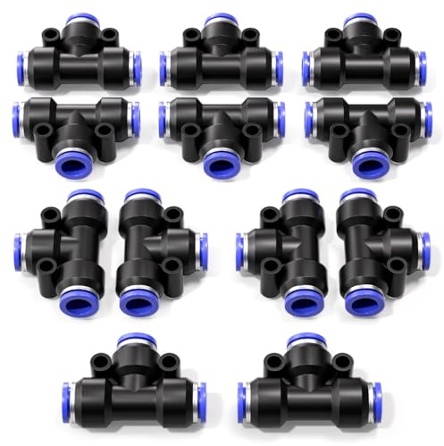 Bwintech 12 Stück 10mm 3 Wege T Stück, pneumatische Steckverbindung, 3 Wege Kunststoff Schnellverschluss PE Luftleitungsadapter