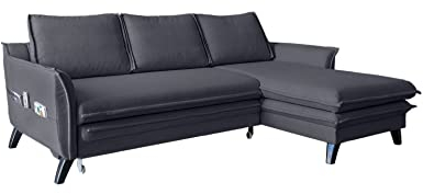 MIUFORM Charming Charlie mit Bettkasten und mit Bettfunktion | 4 Sitzer Sofa | L-form rechts | 228 x 150 x 90cm | Klappsofa mit Schlaffunktion | Schlafsofa klappbar (Anthrazit)
