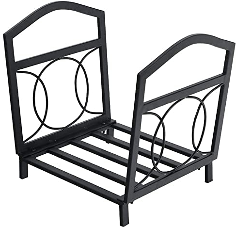 Porta Legna per Interni Scaffale per Legna da Ardere Pieghevole Portalegna da Esterno Legna da Ardere in Metallo con Ripiano Curvo, Fino 90Kg di Legna, Nero Accessorio Moderno da Caminetto