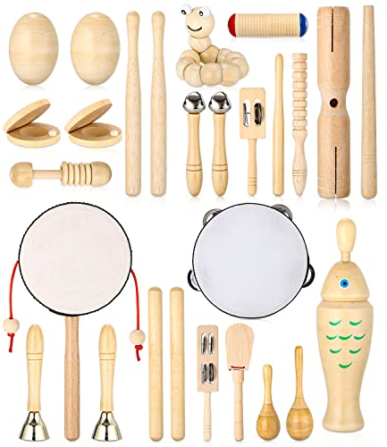 JOFLVA Strumenti Musicali Bambini, 29 PCS Set Strumenti Musicali Percussioni Giocattolos In Legno, Percussioni, Giochi Musicali Per Bambini, Creativi Ed Educativi E Regali Di Natale Per Bambini 3+.