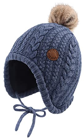 XIAOHAWANG Baby Wintermütze Mädchen Jungen Warm Strickmütze mit Pompom Niedliche BabymüTZE Herbst,Winter