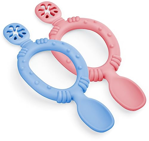 Vicloon Cucharas Siliconas Bebé, 2pcs Precucharas Bebe, Silicona Cuchara de alimentación para bebés, Precucharas de Aprendizaje para Bebés Partir de 6 Meses