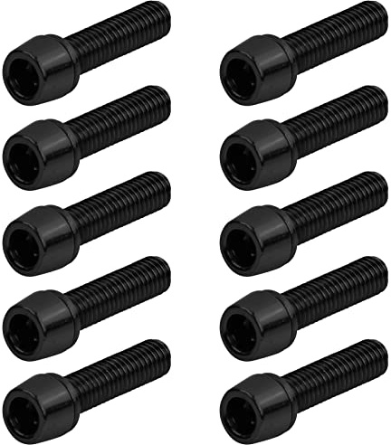 Fangehong 10 stycken cykelstjälkar, M5 x 20 mm cykelaxelskruvar med brickor, cykel koniska skruvar, cykelstambultar, koniska skruvar för mountainbike (svart)