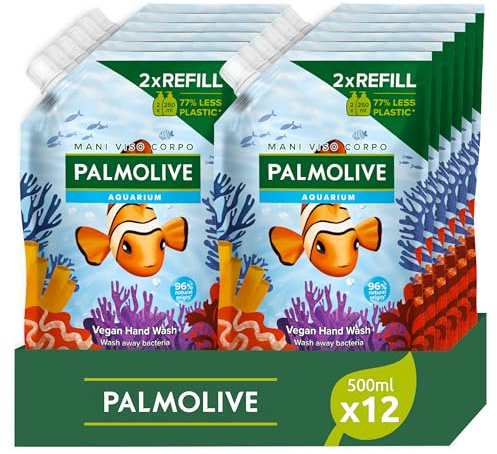 Palmolive Eco påfyllningspaket handtvål akvarium 12 x 500 ml I skydd mot bakterier I Vegan | Ingredienser 96% naturligt ursprung* Dermatologiskt testad