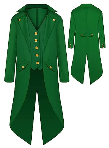 SEAUR Barn pojkar gotisk frack jacka grön steampunk rock medeltida cosplay kostym halloween karneval 135