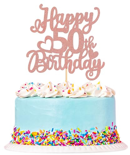 Blumomon 3 Pack Rose Gold Happy 50th Birthday Cake Topper Glitter Happy 50 Cupcake Topper Cheers to 50 Fabulous Cake Decoration for 50th Birthday Party Decoration Supplies