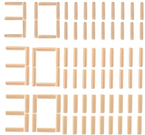 Duqulle Goupilles en Bois, goupilles d'étagère - Chevilles en Bois épaisses et Robustes M6 M8 M10, 90 pièces - Goupilles cannelées Verticales Amovibles, goupilles en Bois à rainure Droite