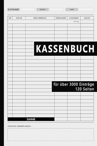 Kassenbuch: Das ideale Buch für Vereine, Selbstständige, Gastronomen und als Haushaltsbuch | 120 Seiten im handlichen | DIN A5 Buchhaltungsbuch