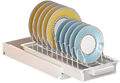 WHAPELQ Organizador de armario extraíble de acero inoxidable, organizador de platos para armario de cocina, estantes deslizantes multifuncionales para platos y cubiertos,