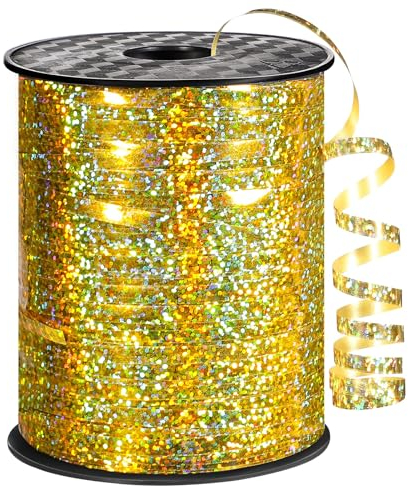 549 Meter/600 Yards Geschenkband Gold Glitzer, 5mm Ringelband Goldenes Band Ballonband Dekoband für Ballonverschlüsse Basteln Geschenkverpackung Hochzeit Geburtstag