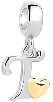 Symretie Damen A-Z Buchstaben Charm Anhänger Initial Beads Charms mit Gelbem Herz Kompatibel mit Europäischen Armbänder und Halskette