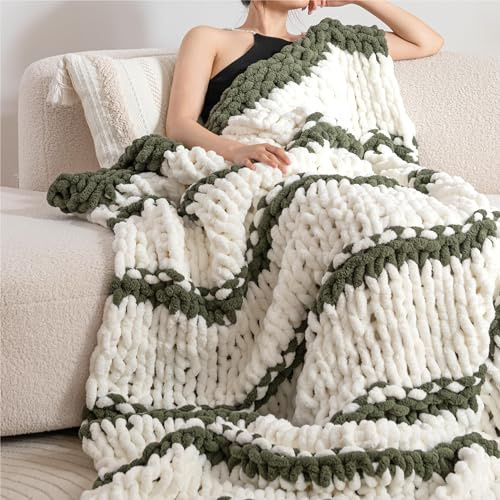 RIWASURNA Chunky Knit Blanket Throw, Handmade Chenille Yarn Throw 50x60, Cable Knit Crochet Blanket, Decorative Cozy and Soft Crochet Throw Blanket for Couch Home Decor