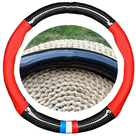 Lenkradabdeckung Auto Sport Lenkrad Abdeckung PU Leder Carbon Fiber Textur Für Opel Für Astra Für Mokka Für Corsa D Für Vectra Für C Zafira Auto Lenkradschoner (Farbe : Red O)