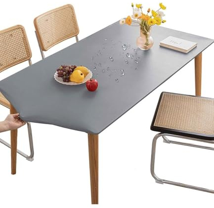 Mateju Tischdecke Abwaschbar Rechteckig 90x140cm, Outdoor Lotuseffekt PVC Gartentischdecke, Elastisch Wischbare Gummiband Tischdecke, Grau Tischtuch Kratz-Schmutzabweisend