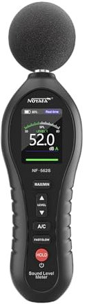 Digitaler Schallpegelmesser mit A/C-gewichtetem Dezibelmessgerät, 30 bis 130 dB SPL-Messgerät mit MAX/MIN-Datenspeicherung, automatischer Abschaltalarm, Geräuschmessgerät für Klassenzimmer,