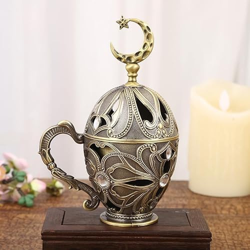 Feyarl Weihrauchbrenner Metall mit Deckel Antik Bronze Räuchergefäß für Räucherkegel Mond & Sterne Design Vintage Deko für Meditation Yoga & Wohnzimmer