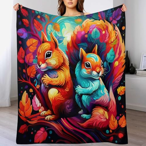 AAPZY Eichhörnchen Blanket Weiche Flannel Fleece Decke Für Kinder Und Erwachsener, Vier Jahreszeiten Wohndecke Für Bett/Couch （150×200cm）