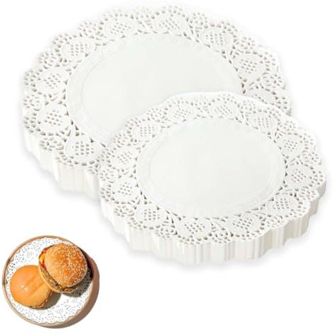 BQRKOTM 100 Stück Spitzenpapier für Kuchen, 4.5/5.5 inch Rundes Tortenspitze Küche Backpapier Weißes Papierdeckchen Tischset Papier für Hochzeit Geburtstag Party Kuchen Pizza Pappteller