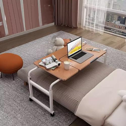 BINFC Tisch mit Rollen, über dem Bett, Computertisch, verstellbarer Tisch, neigbare Tischplatte, für Zuhause, Schlafzimmer, Büro (Teak W), Teak, w