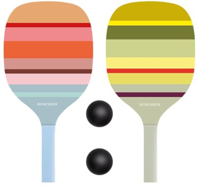 Remember Beach Tennis-Set Miami - Set aus Zwei Schlägern und Zwei Bällen - Gestreifter Schläger