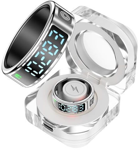 findtime Bague intelligente pour homme et femme - Écran tactile - Affichage de l'heure Android - Fréquence cardiaque - Oxygène dans le sang - Suivi d'activité - Pour le sport, le temps, la distance