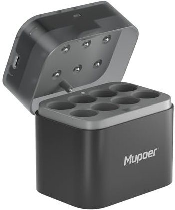 AA Battery Charger for NiMH & Lithium Battery,Rechargeable Batteries AA Hybrid Charger,Smart LED Indicator,Integrated Charging Storage Box Gray,8 Slot,Fast Charging