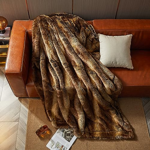 HOMFINE Coperta Pelliccia Sintetica Matrimoniale - Lussuosa Plaid Finta Pelliccia Coperta Pelliccia Pelo Lungo, Ecologica, Morbida, Pelosa, per divano invernale letto, 150x200 cm, Marrone