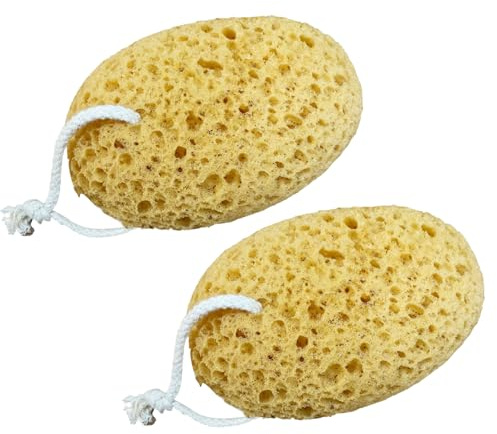 Lot de 2 éponges de douche, pour le corps, exfoliantes, naturelles pour le corps (elliptique)