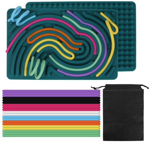 HUKUMA Sensorik Spielzeug Activity Board,Silicone Sensory Fidget Toys,Doppelseitiges Spielzeug Zur Autismus, Stress, ADHD, Anxiety Spiele Play Toy mit Reisetasche & 20 Schnüren