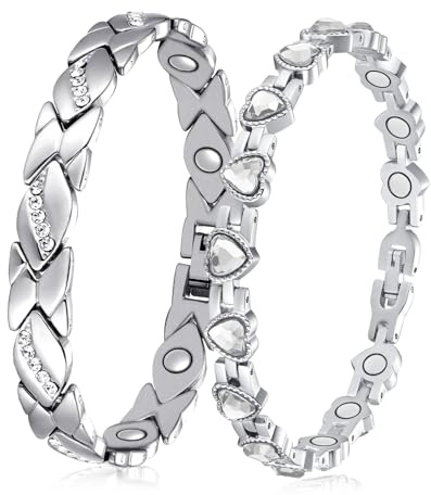 APMGONT Magnetisches Armband Frauen Silber, 2 Stück Damen Magnetarmband mit Ultrastarken Magneten, Magnetische ArmbäNder mit WunderschöNem, Ordentliches und Glitzerndes Design