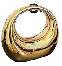 FOVAOK Goldene Abend-Handtasche für Damen, PVC-Handgelenktasche, Dinner-Party, Hochzeit, runder Griff, Clutch, Luxus-Designer-Handtasche