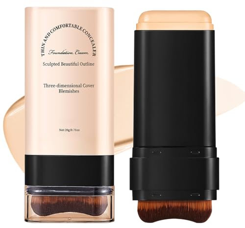 Base de Maquillaje en Barra Hidratante y Ligera 2 en 1, Foundation Stick with Built-In Brush, Acabado Mate, Cubrir Manchas, Larga duración, Resistente al Agua, Para Todo Tipo de Piel (Trigo 04#)