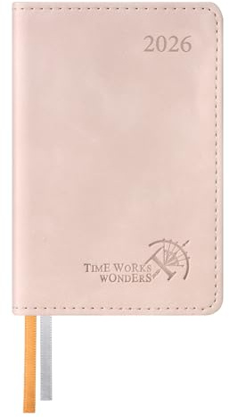 POPRUN Mini Agenda 2026 Semana Vista Pequeño en Español 11.5 x 7.5 cm - Semanal A7 con Tapa Blanda en Cuero PU y Papel de 70 g/m² EU, Rosa Pálido