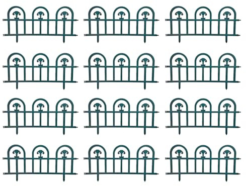 Tradineur Lot de 12 clôtures en plastique décoratives pour jardin, bord pour plantes, fleurs, pelouse, décoration extérieure (turquoise foncé, 60 x 30 cm)