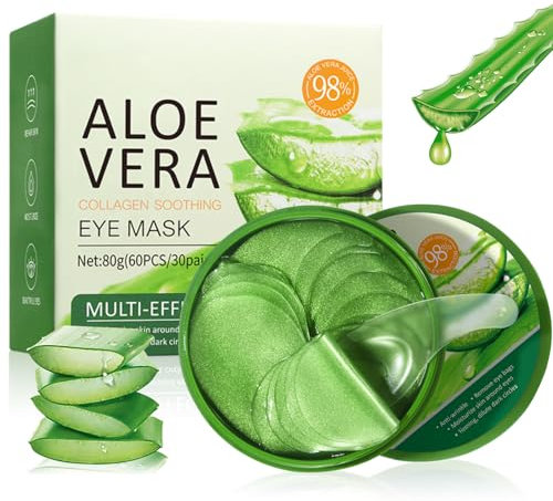 Patch Yeux Anti Cernes, Masque Yeux Collagene et Acide Hyaluronique, Patch Yeux Aloe Vera pour Réduire Les Cernes, Contre Rides et Ridules, Réduire Les Poches 60 Pcs