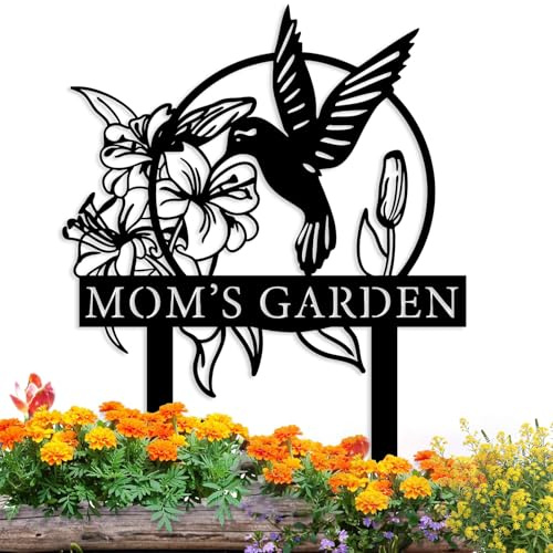 Personalized Garden Signs Custom Flower and Bird Garden Stake Metal Yard Art Customized Gardening Decor for Outside Personalized Gardeners Gifts