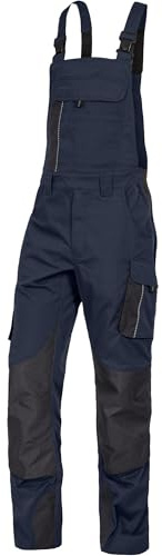 Leibwächter Dynamic Line Arbeitslatzhose Herren Gr. 56, Stretch Latzhose in marine mit Reflexpaspeln und Knieverstärkung, Arbeitshose mit Taschen für Baustelle, Werkstatt und Montage