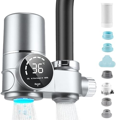 Wasserfilter für Wasserhahn 8-lagige Filtration Wasserfilter Trinkwasser UV-Violettes Licht Wasserhahn Filter LED Entfernt Chlor entfernt Chlor Schwermetalle schlechten Geschmack (Inkl. Filter*1)