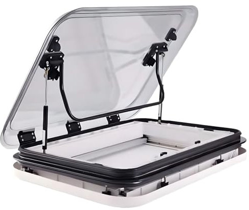 SHEUAO Lucernario per Tetto,Lucernario Multifunzione con Luce A LED,Lucernario Camper in Alluminio E ABS con LED - Apertura 70°,per Camper E Roulotte,500 * 500mm