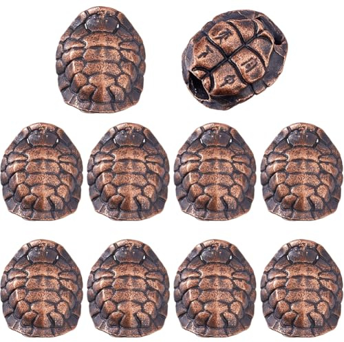 DICOSMETIC 10Pcs Turtle Shell Paracord Beads Knife Lanyard Beads Alloy EDC Beard Bead Red Copper Large Hole Tortoise Bead for Knife Lanyard Keychain Bracelet Jewelry Making, Hole: 5.5mm