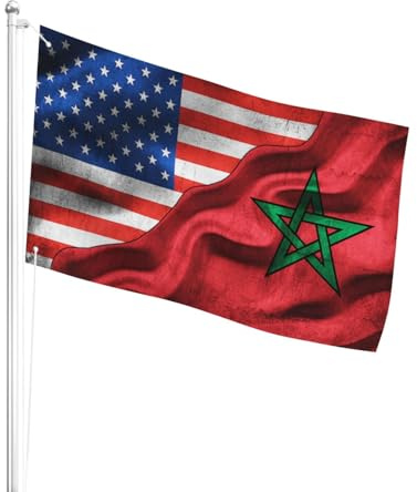 Résistant À La Décoloration Uv Drapeaux Bannières 90X150Cm Américain Marocain Marocain Drapeau D'Extérieur Parfait Drapeaux Personnalisé Pour Cadeau D'Anniversaire, Festival, Cadeau De Noë