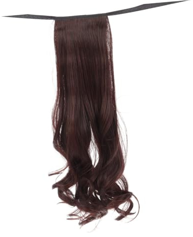 OUNONA Perruque Bouclée Avec Ruban Et Cordon De Serrage Postiche Synthétique Ondulé Pour Femme Extensions De Cheveux Foncé