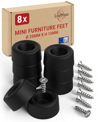 LouMaxx Piedini per mobili mini 8 pezzi Ø 20mm H 10mm – Gambe in plastica per cassettiere, armadi, scaffali – Distanziatori da pavimento con 8 viti Made in EU (8, Nero)