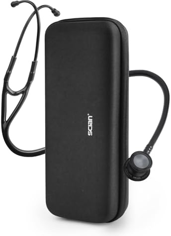 SCIAN Cardiology Stethoscope with Double-Sided Tunable Diaphragms, Professional Stethoscope with Carrying Case for Doctors, Nurses, Med Students, Clinical, All Black