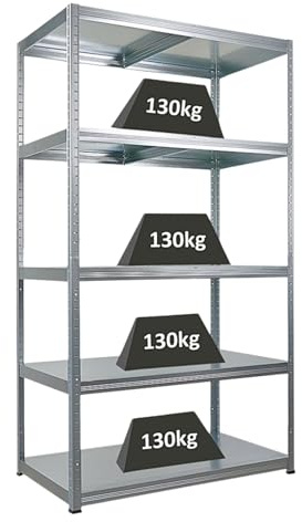 PROREGAL Étagère Charge Lourde Steel Eagle | HxLxP 180x100x60cm | 130kg par Niveau | Galvanisé | Étagère Robuste de Garage, Atelier, Cave, sous-Sol, Stockage, Rangement, Rayonnage