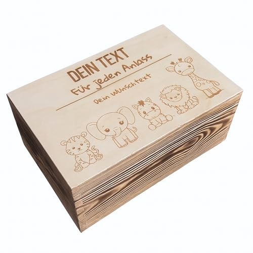 WoodGall Holzkiste personalisiert mit Gravur – 30x20x13cm – Hochwertige Geschenkbox aus massivem Kiefernholz mit Deckel, Holzbox personalisiert