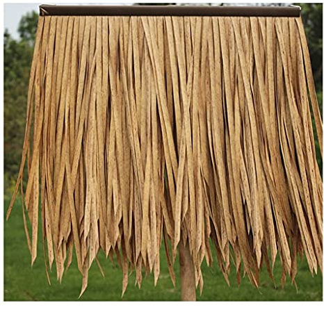 Lot de 2 auvents de pavillon en paille artificielle rétro en PVC avec avant-toit en bois imitation palmier Jaune 0,5 x 0,5 m